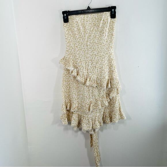 sundays Dresses & Skirts - Sundays Cream White Ditsy Floral Strapless Ruffle Tie Back Mini Dress Small